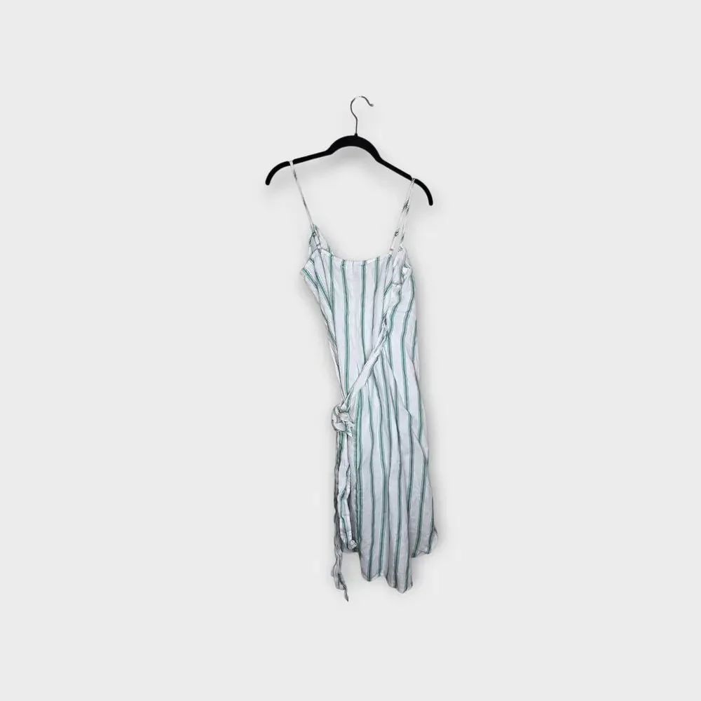 Reformation Court Linen Wrap Midi Dress Green Stripe Coastal Womens Sm - Picture 7 of 7